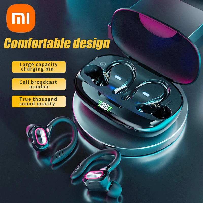 

Беспроводные наушники Xiaomi true, Bluetooth наушники с микрофоном, спортивные водонепроницаемые наушники с ушным крючком и светодиодным дисплеем, ...