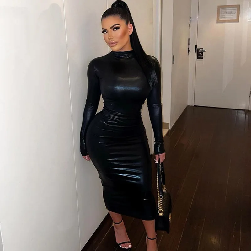 

2023 New Autumn Spring O Neck Solid Color Long Sleeve Bodycon Women Dresses