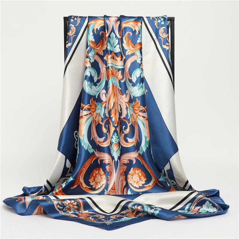 

Шелковый Атласный квадратный шарф, Женский мусульманский хиджаб с принтом 2022, элегантный шейный платок, шаль, повязка на голову, аксессуары ...