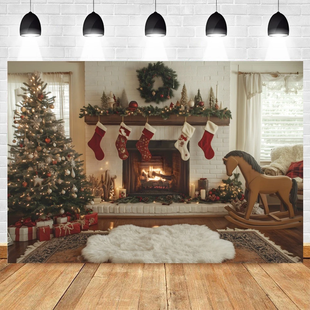 Белый рождественский камин фото фон рождественские елки чулки детский семейный