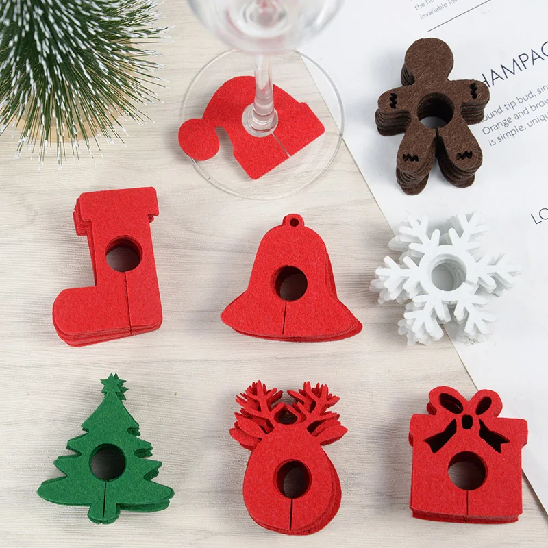 

20pcs Christmas Felt Wine Cup Glass Ring Card Xmas Home Goblet Table Decoration New Year Eve Party Decor Supplies Navidad Noel