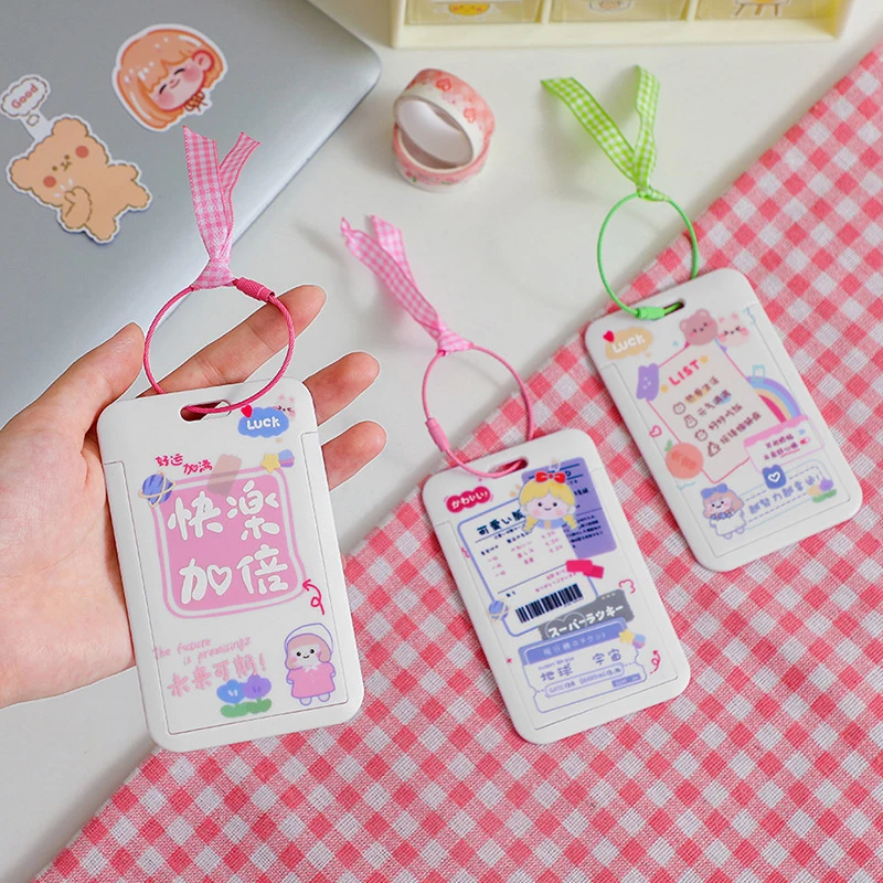 

Cartoon ID Card Case For Students Work Name Card Holders Kawaii Card ID Badge Lanyard Holder Women's Meal Card Protective 2022