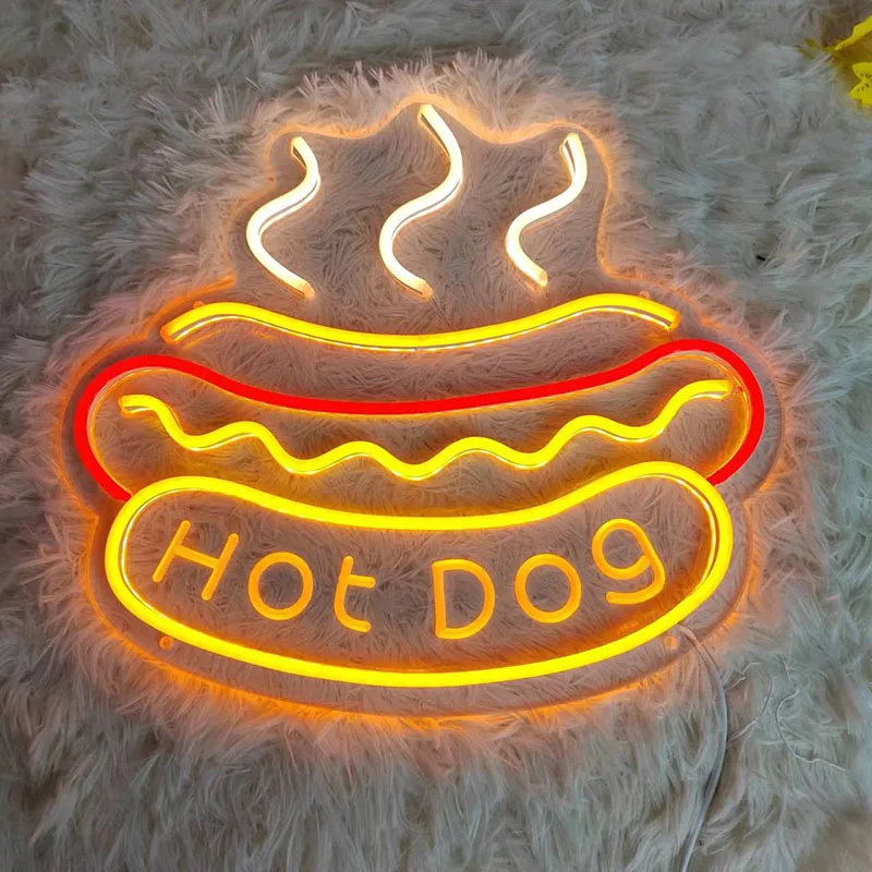 

Hot Dog Neon Sign Custom Pizza Noodle Hamburger Design Wall Hanging Neon LED Light USB Switch Party Restaurant Shop Room Decor