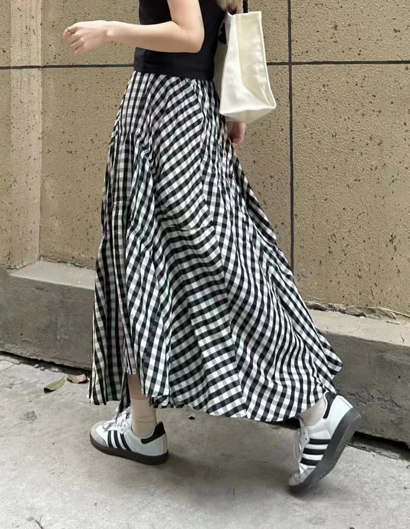 Женская Юбка-миди в клетку универсальная простая повседневная трапециевидная