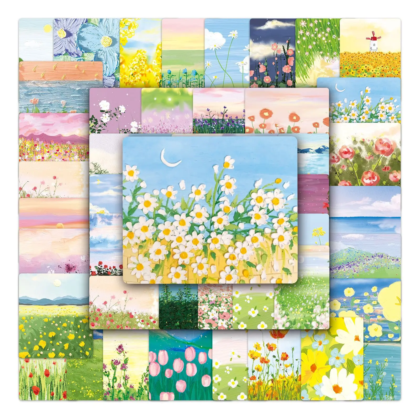 

50PCS Flower Oil Painting Style Sticker DIY Water Cup Refrigerator Water Cup Laptop Skateboard Suitcase Waterproof Sticker Toys