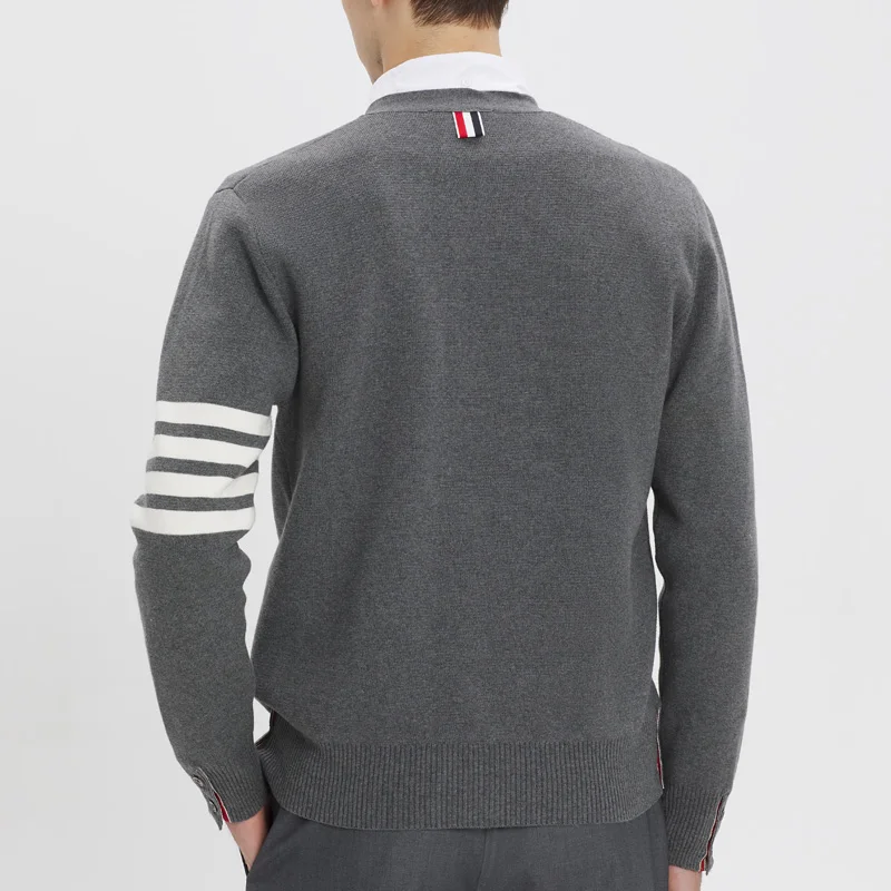 TB THOM Sweater Male Autumn Winter Fashion Brand Men's Clothing 4-Bar Stripe V-Neck Cardigan Coats Casual Harajuku Sweaters