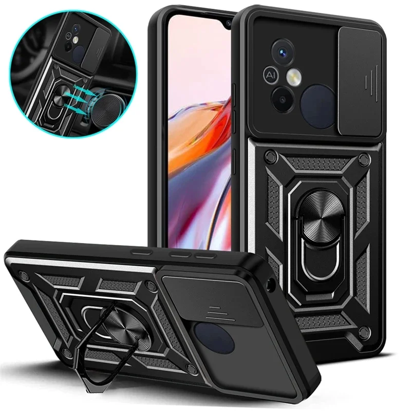 

For Xiaomi Redmi 12C Case Camera Magnetic Armor Protection Phone Case For Redmi 12C 12 C Redmi12c Holder Ring Stand Back Cover