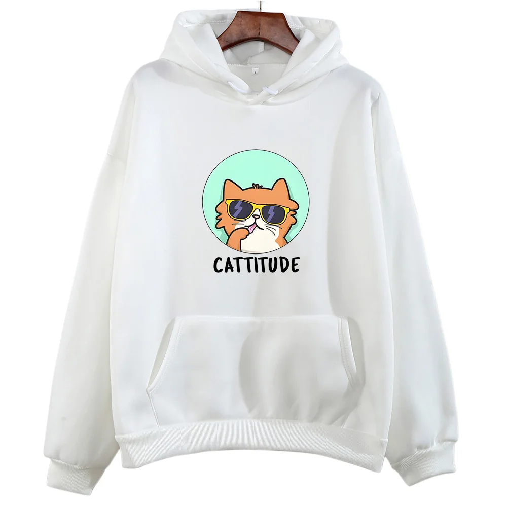 

Animal Puns Cattitude Cute Cat Print Clothes Female/male Cartoon Graphic Hoodie Prevalent Fall Sweatshirt Fleece Casual Pullover