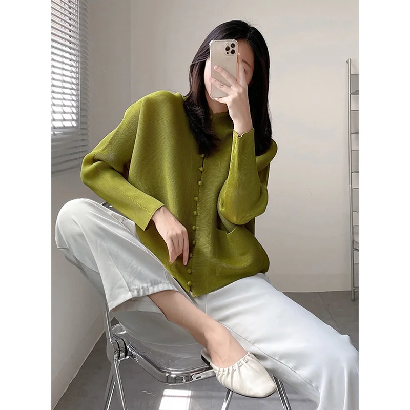 

Плиссированная Свободная блузка EOS 2023 большого размера с обеих сторон большого кармана с длинным рукавом Четырехцветная рубашка блузка Бесплатная доставка