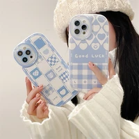 iphone case love heart lens protection shockproof blue plaid for iphone13 12 11 promax xs xr xmax 8plus soft case