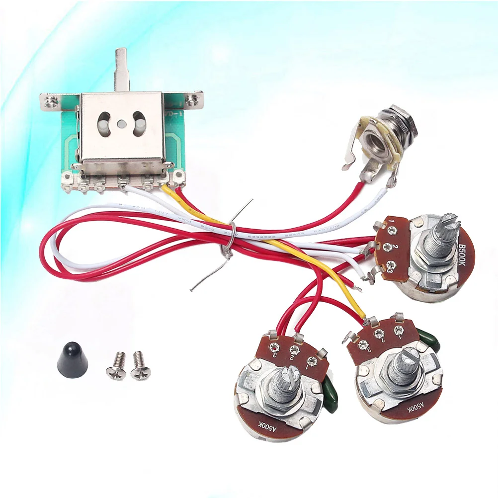 

Pickguard 5 Way Toggle 2T1V Prewired Wiring Harness M Volume Tone Pot Jack 500K