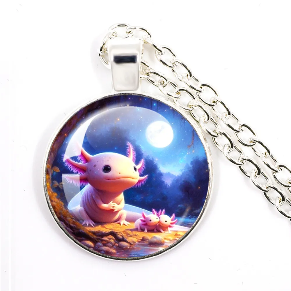 Axolotl ожерелье из мультфильма стеклянный купольный кабошон с подвеской Модная