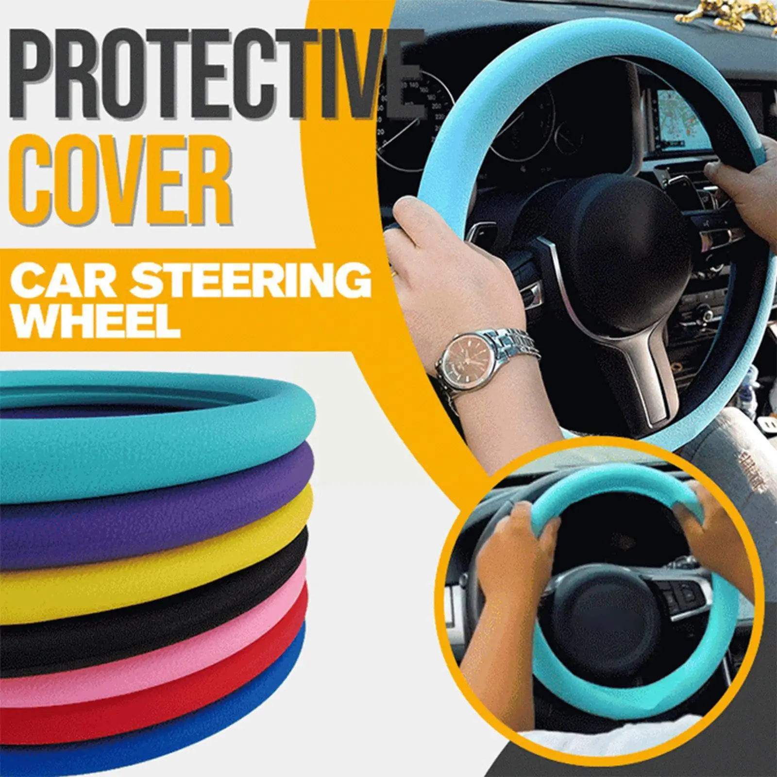 

Universal Car Steering Wheel Cover Skidproof Auto Steering- Cover Car Car-styling Wheel Leather Embossing Anti-slip Accesso R4k8