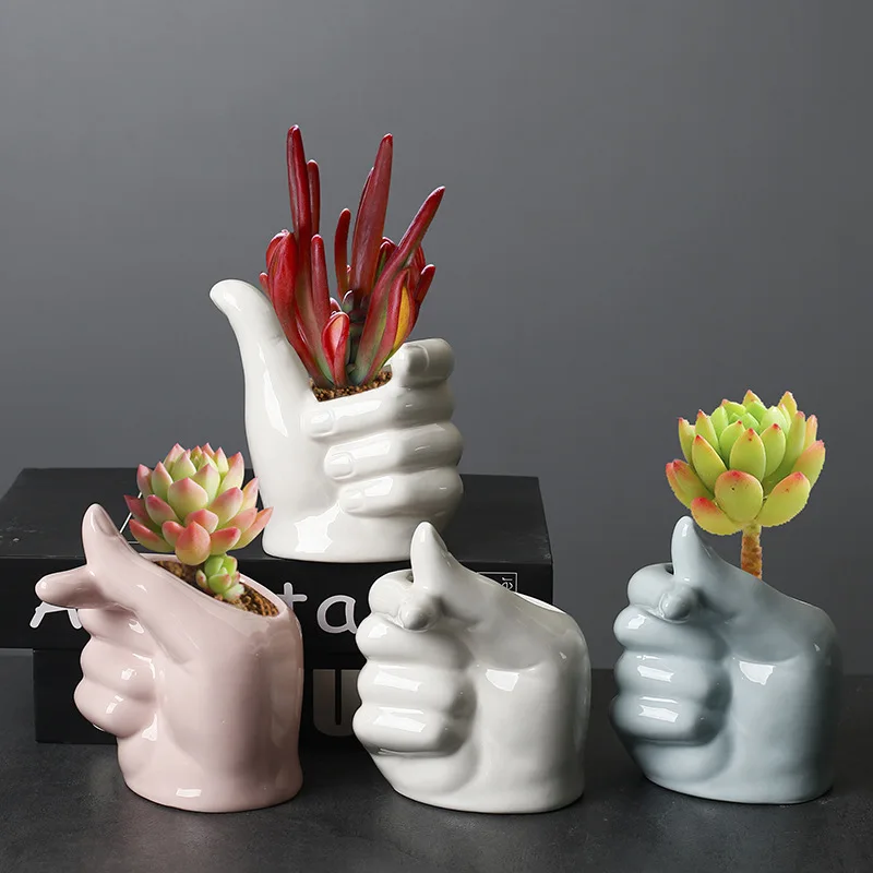 

Ceramic Succulent Flower Pots Decorative Drainage Small Planter White Cute Gesture Indoor Desktop Office Balcony Home Decore
