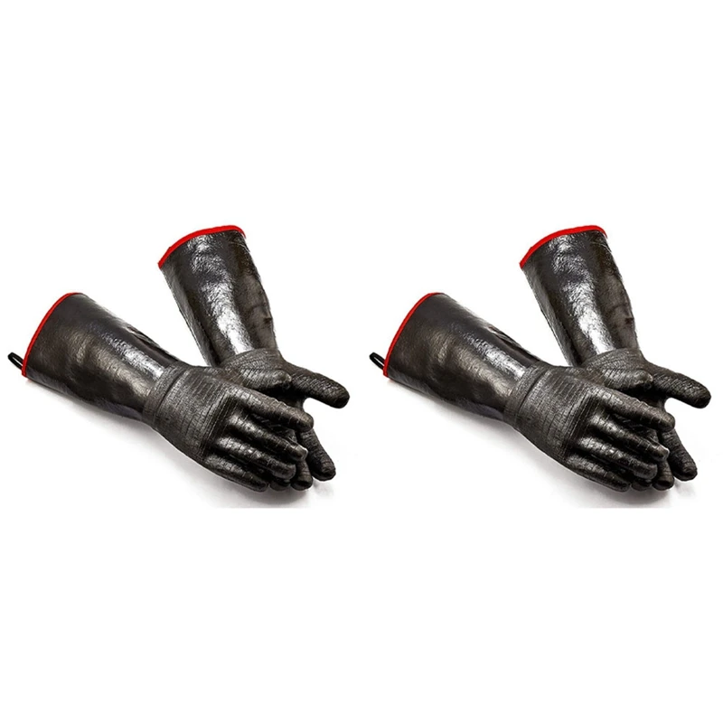 

4X BBQ Gloves - Grill, Cooking Barbecue Gloves, For Handling Heat Food Right On Your Fryer, Grill Or Oven.(14-Inch )