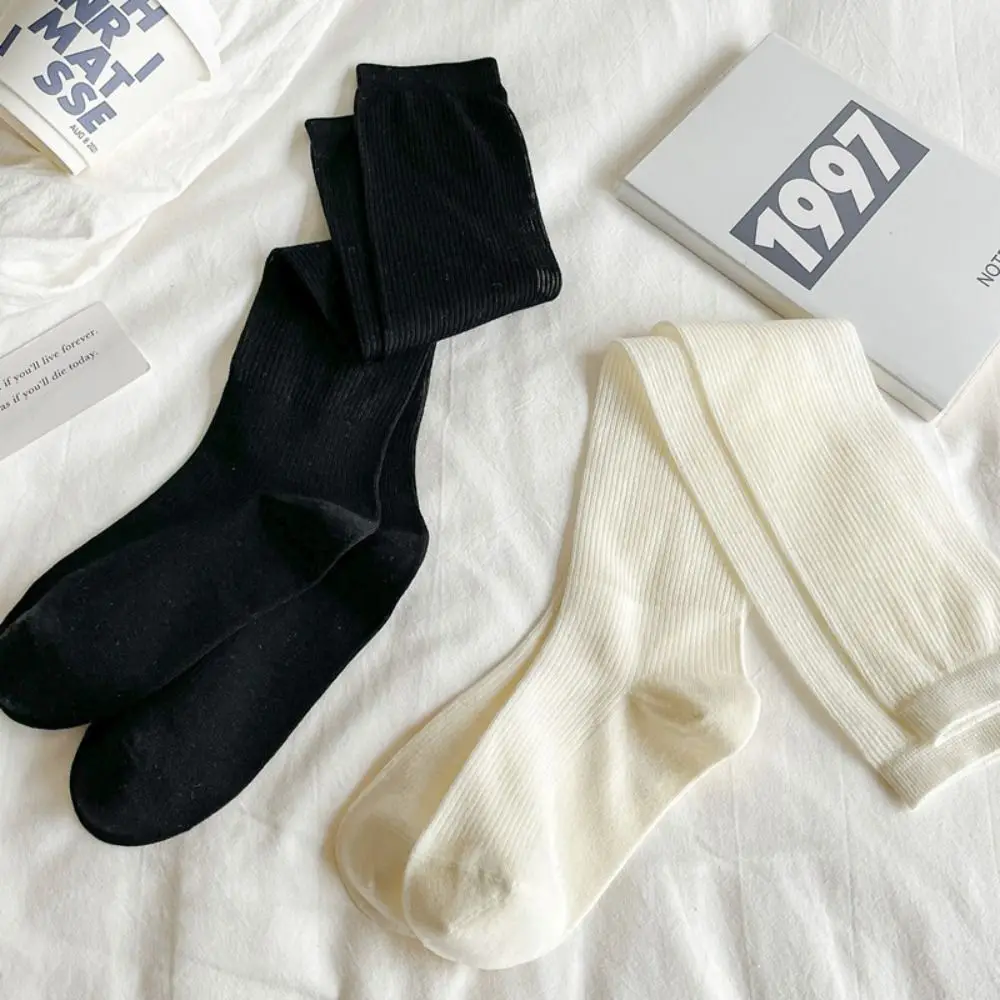 

Simple Women Ultrathin Stacked Socks Knee High Socks Plain Long Socks Stockings