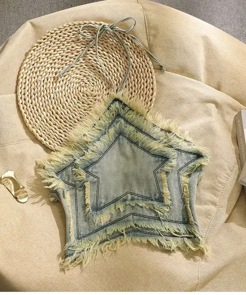 CINESSD Французский шикарный дизайн Sense Niche Dopamine Сексуальная джинсовая майка Женский