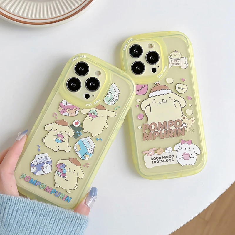 Sanrio Iphone13Promax Мультяшные милые Onpompurin телефонные чехлы 12/11/XR/XSMAX полные искусственные прозрачные противоударные мягкие чехлы