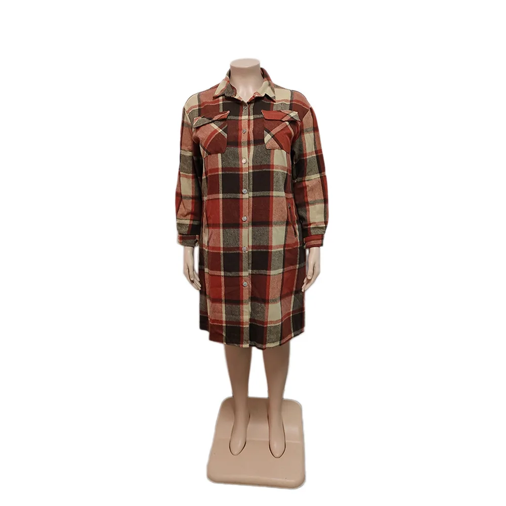 Plus Size Outwear Single Breasted Long Sleeve Geometric Turn-down Collar Plus Size Clothing New Style In Autumn and Winter Full