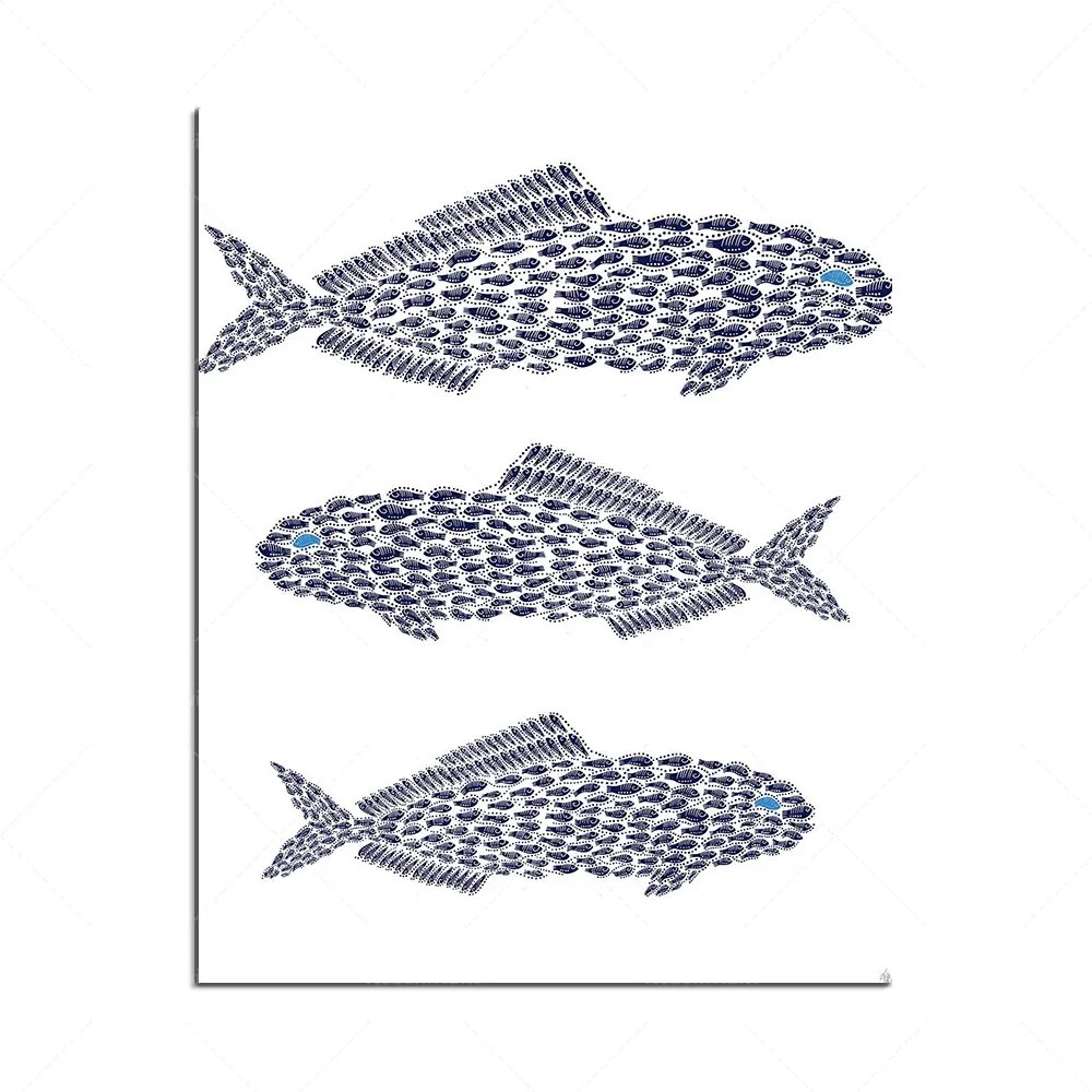 Рыбный принт Голубая рыба Морская Рыба джентльмена Риба Принт с хвостом русалки