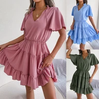 ins style spring and summer lotus leaf ribbon large swing a line solid dress womens dressshort dresses sexy