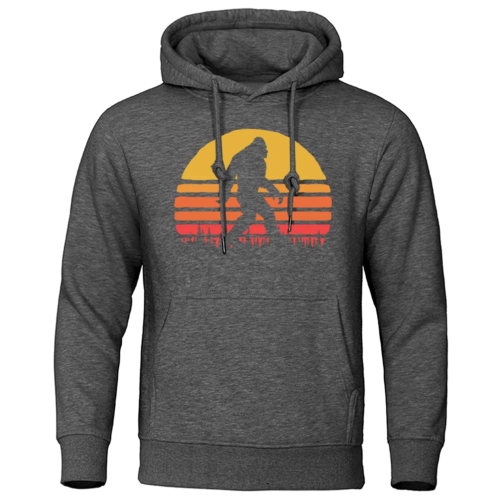 

Retro Bigfoot Silhouette Sun Vintage - Believe! Clothing Men Sweatshirts 2022 Autumn Fleece Brand Hoody Casual Funny Streetwear