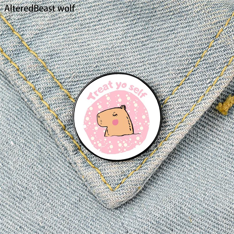 

Treat yo self cute capybar Pin Custom Funny Brooches Shirt Lapel Bag Cute Badge Cartoon enamel pins for Lover Girl Friends