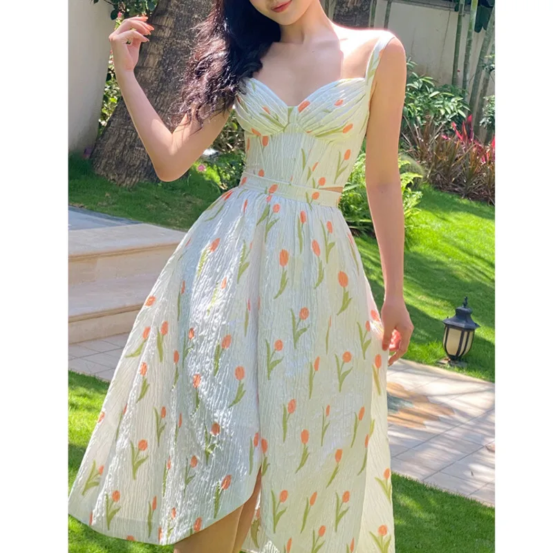 

Flower Skirt Dresses Women Summer Vintage Cute Skirt Set Kawaii Dress Elegant Spring Floral High Waist A-Line Skirt Suit Women