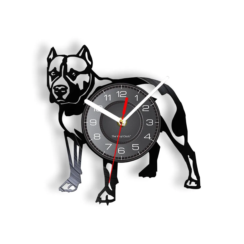 Pitbull Home Wall Decor Decorative Wall Clock Dog Breed Gifts Pitbull Mom Vinyl Record Wall Clock American Bully Mom Retro Clock