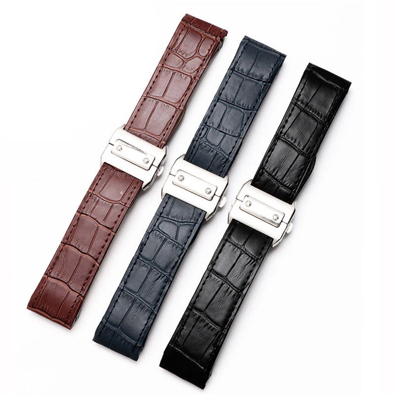 High-end Genuine Leather watch strap 20mm 23mm for cartier Santos strap Santos 100 men's and women's folding clasp watchband