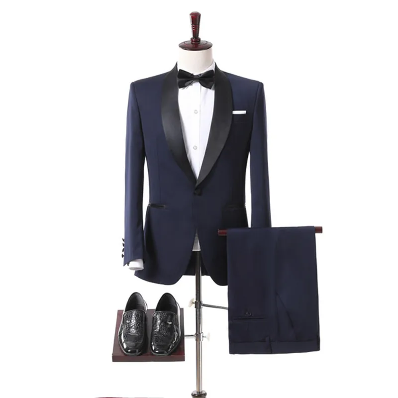 

Customize Groom Tuxedos Navy Blue Men's Suit Jacket Blazers Halloween Costume Elegant For Luxury Man Suit's For Wedding 046