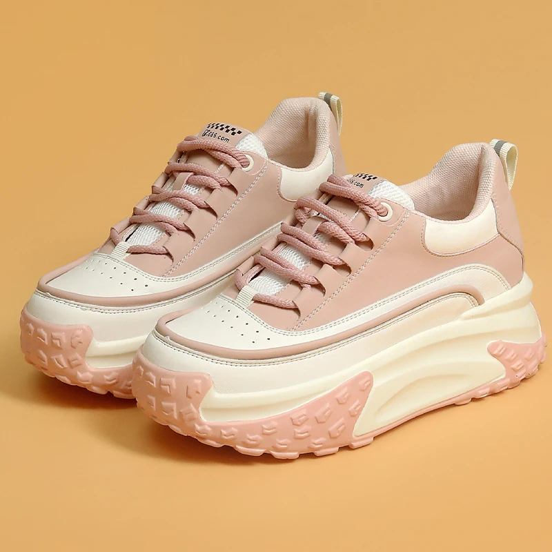 Chunky Air Mesh Breathable Sneakers Fashion Genuine Leather Women Vulcanize New Female Summer Comfy Lace Up Fashion Ladies Shoes