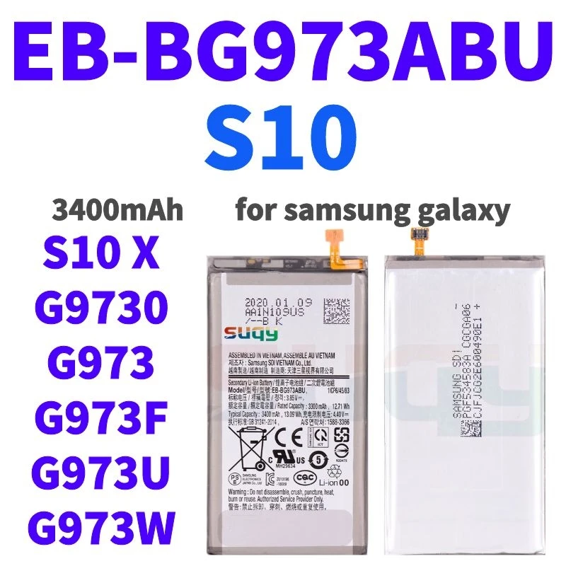 

3400mAh EB-BG973ABU Replacement Battery for Samsung Galaxy S10 SM-G9730 G973 Bateria for Galaxy S10 X G973F G973U G973W Batterie