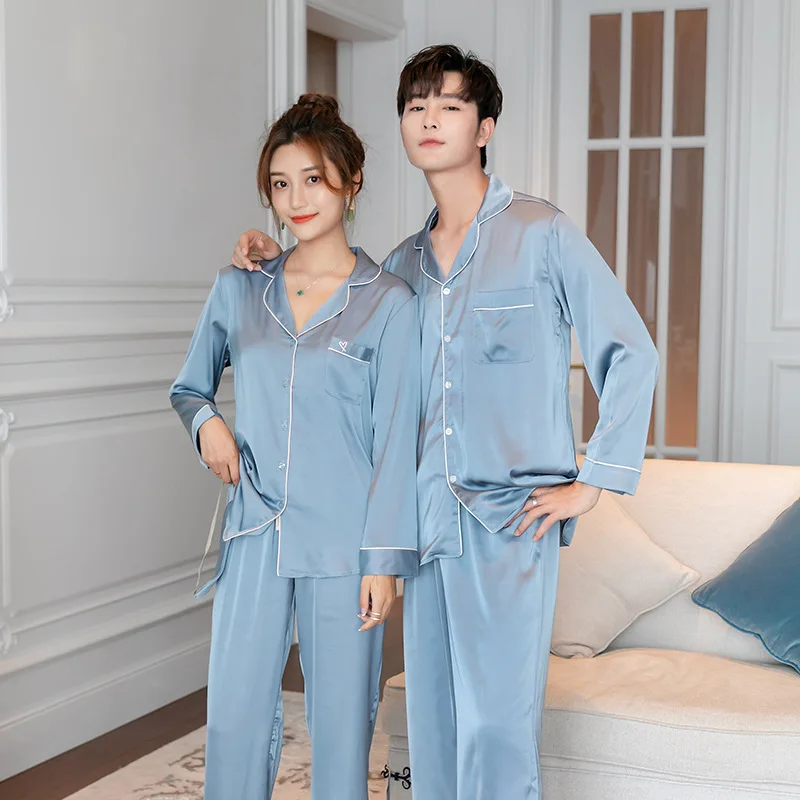 High-end Silk Pajamas for Men Long-Sleeve Satin Pajama Set Korean Pajamas Sleepwear