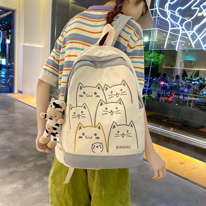 

TRAVEASY Cute Cat Bag Women Kawaii Contrast Color 2023 Female Backpack Travel High School Girls Book Bags for Teenage Girls