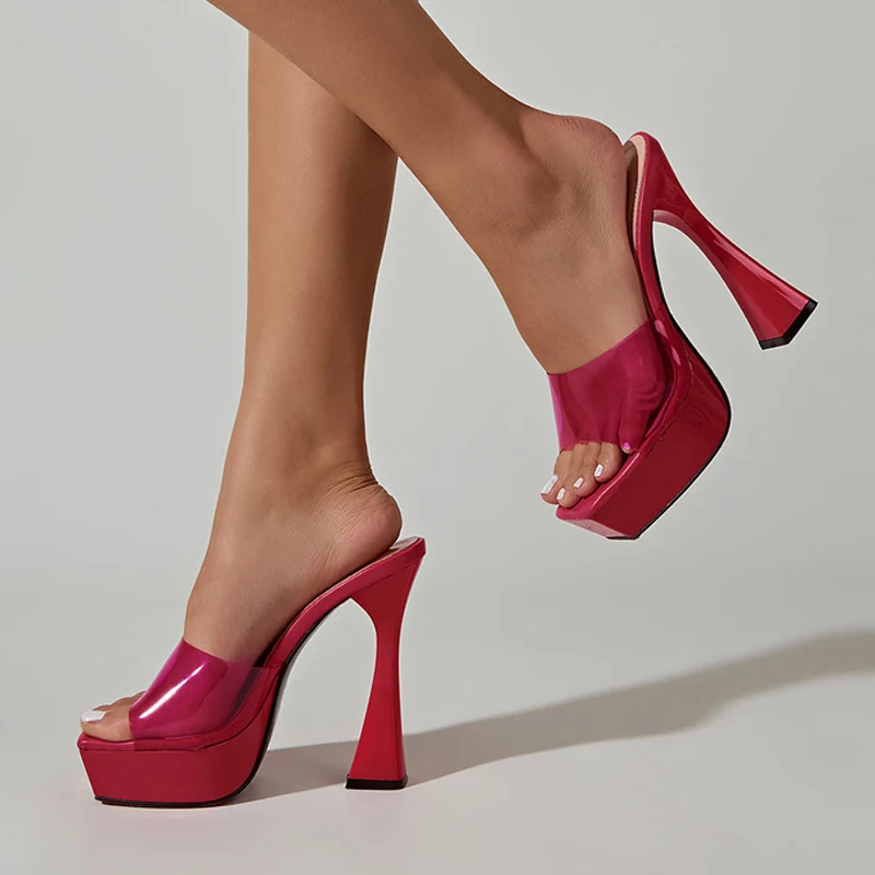 

Extrem High Heels Pole Dance Shoes Sexy 14CM Stripper Slippers Women Fashion Catwalk Transparen Open Toe Orange Platform Sandals