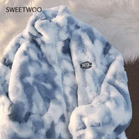 tie dyed lamb wool oversized sweater womens fried street high end sense of warmth couples cotton coat loose lamb plush jacket