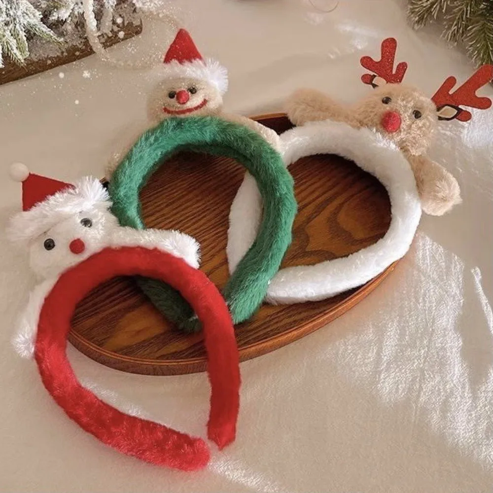 Милая мультяшная красная рождественская повязка на голову с рогами пушистые