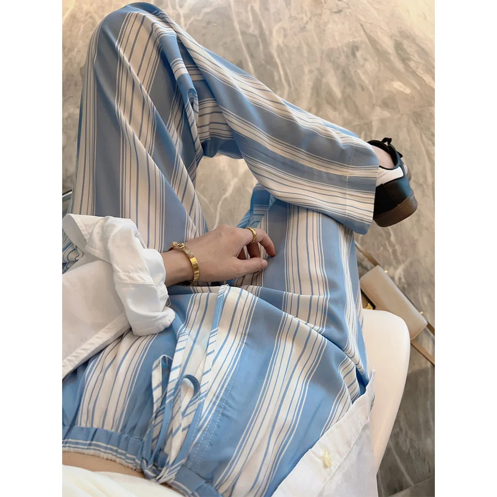 

Tote@e summer sun protection pants silk cotton fixed dye print lazy casual breathable loose air pants