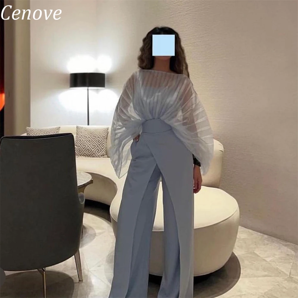 Женский длинный костюм-брюки Cenove официальное Элегантное синее платье с круглым