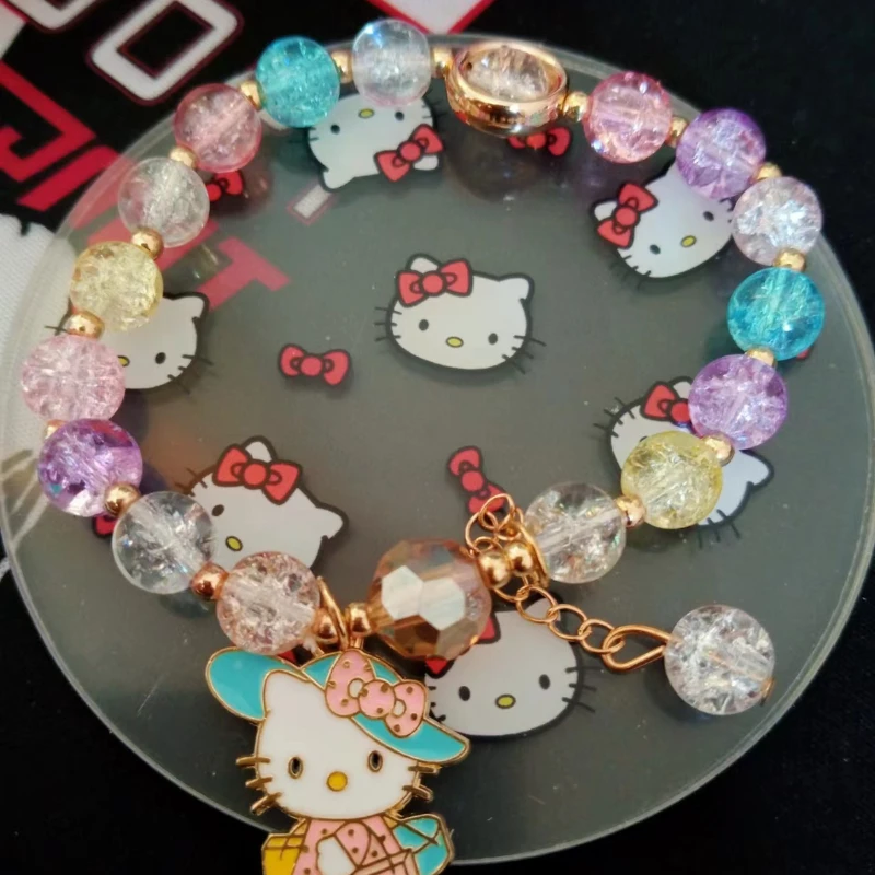 

Hello Kitty Summer Small Fresh Girl Bracelet Kawaii Korean Student Girlfriends Transfer Beads Popping Crystal Bracelet Bracelet