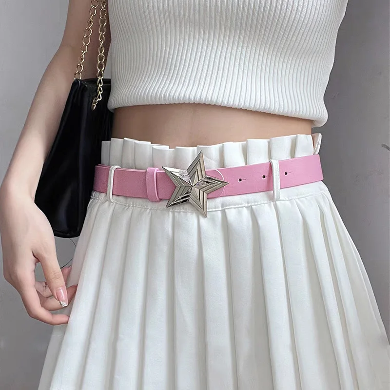 Y2k Star Faux Leather Belt for Women Fashion Waist Strap Female Girl Jeans Dress Trouser Decorative Waistband Accessories