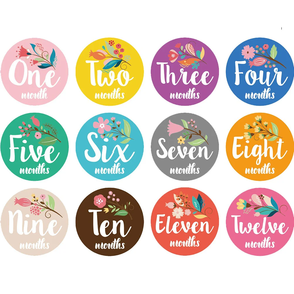

12 Pcs Floral Stickers Newborn Props Round Milestone Label Girl Stickers Tags Gifts Flower Milestone Stickers Stickers Toddlers