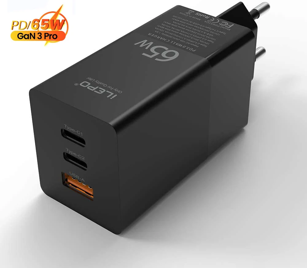 

USB C Charger 65W GaN 3 Ports Fast Wall Charger Block for iPhone 13 12 Pro Max 11 iPad MacBook Laptop Switch Galaxy S21 S20