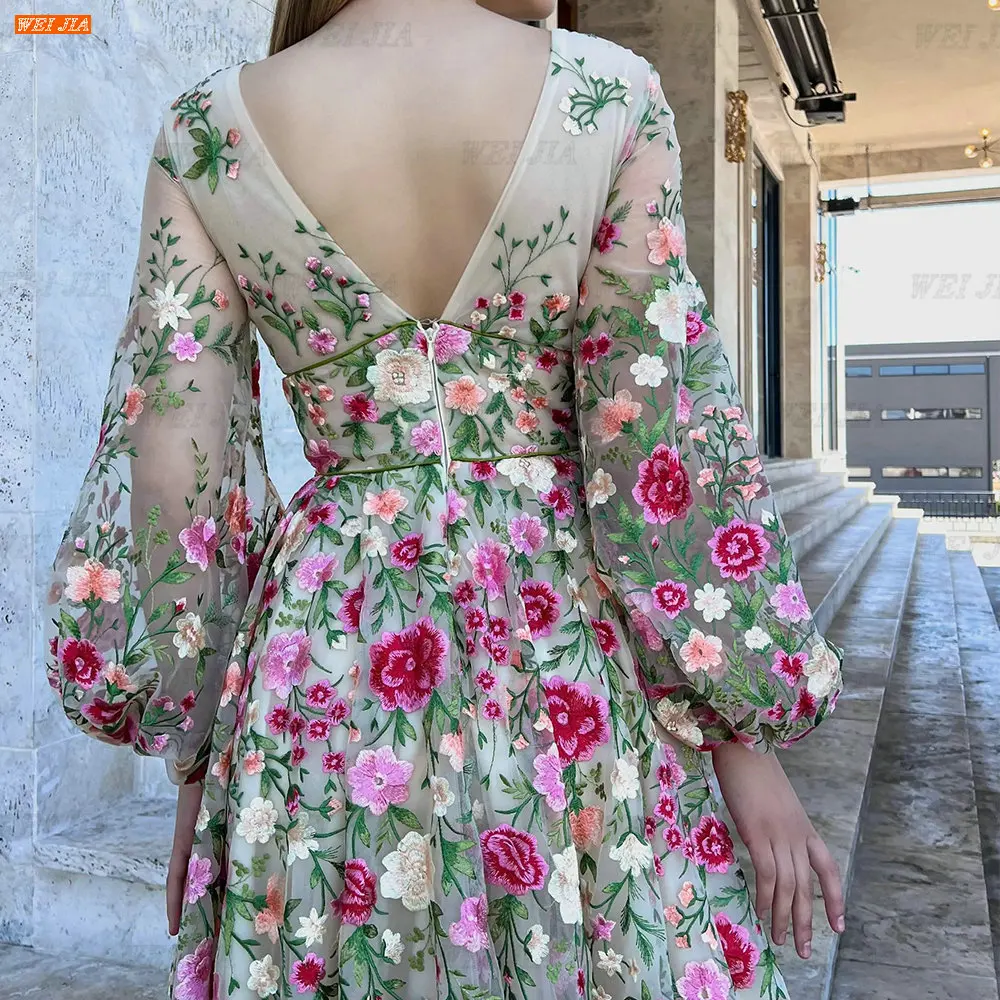 Женские вечерние платья WEIJIA в стиле бохо с V-образным вырезом и длинными рукавами