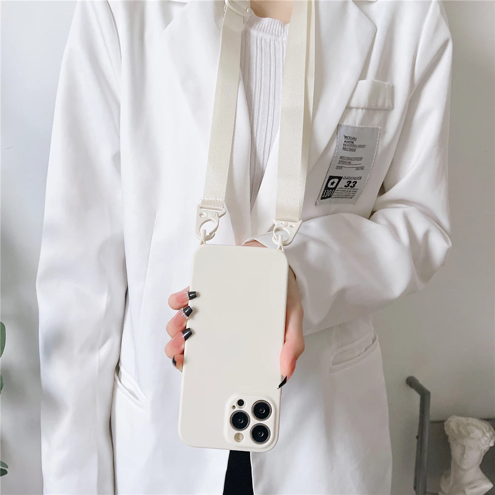

Crossbody Lanyard Necklace Original Soft Silicone Case For iPhone 14 11 12 13 Pro Max Mini XS XR X 7 8 Plus SE Cord Strap Cover