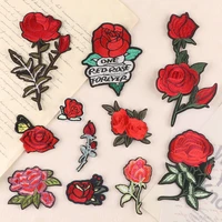 embroidery red rose flower patch sew on cloth applique decorative patches scrapbooking diy jeans hat bag clothes accessories