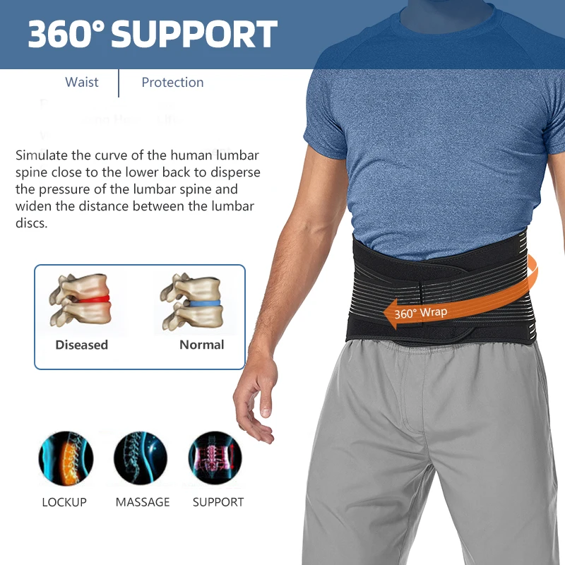 Double Compression Neoprene Back Brace For Lower Back Pain Men Posture Corrector Black Lumbar Support Belt Breathable Waist Belt