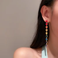 aesthetic korean fashion long rainbow peach heart dangle earring for women girls 2022 new trend stylish modern hanging earring