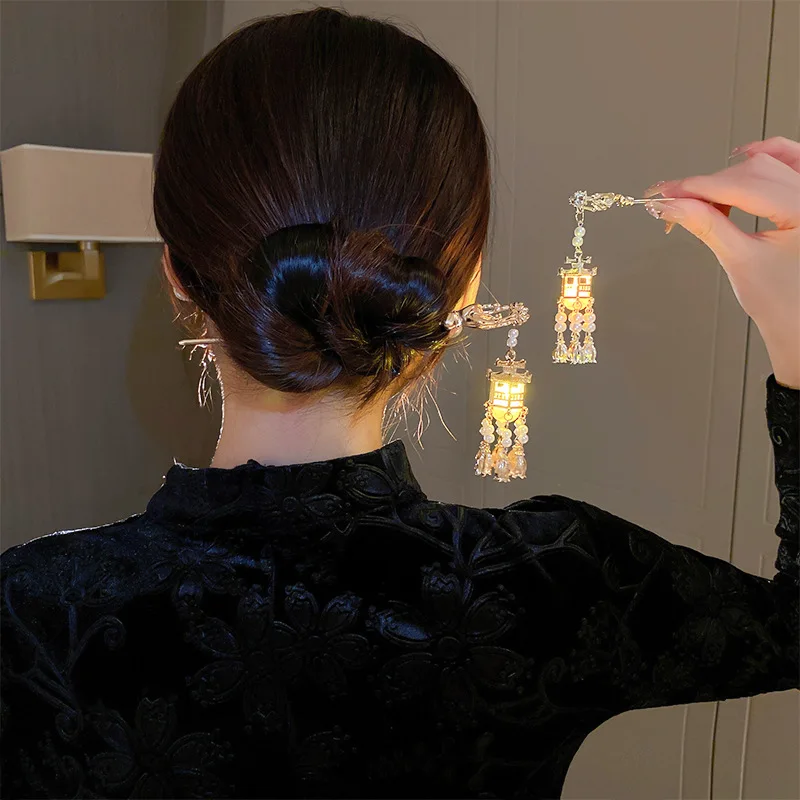

Minar Luxury Imitation Pearl Strand Long Tassel Hair Sticks for Women Illuminated Gazebo Chinese Palace Lantern Hair Jewelry